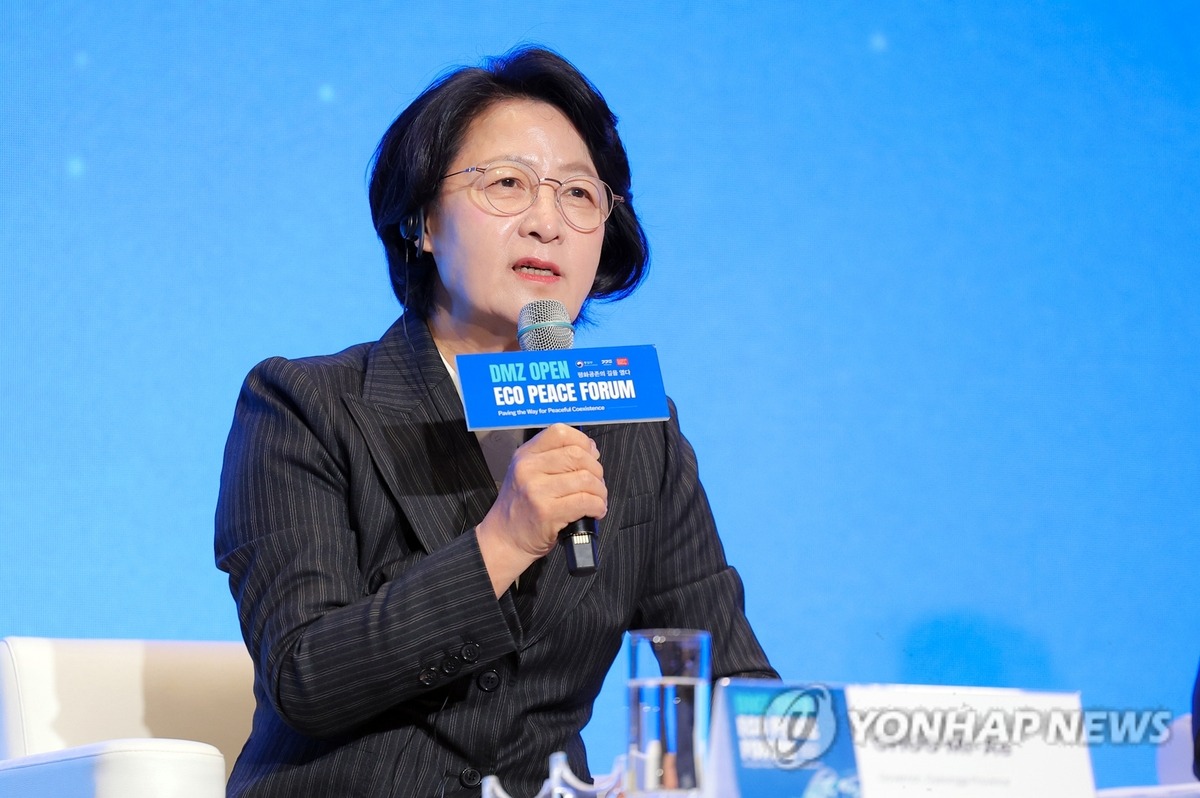 추미애 "남북교류 목적은 이질성 회복"…北에 감염병·재난 협력 구상 1 추미애 경기도지사가 DMZ 오픈 에코피스 포럼 기조 대담에서 발언하는 모습.