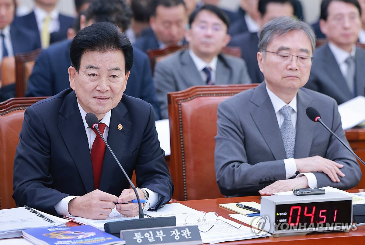 국회 외교통일위원회 종합감사에서 정동영 통일부 장관이 답변하는 모습.